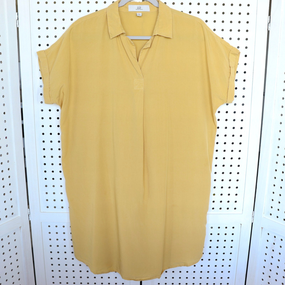 Thread + Supply Yellow Gold Shirt Dressβ Cuffed Sleeve V neck Women Size M